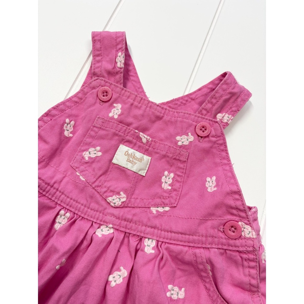 Vintage Oshkosh BGosh Pale Pink Bunny Rabbit Easter Overall Dress, Size 3-6 Mon - Picture 4 of 11